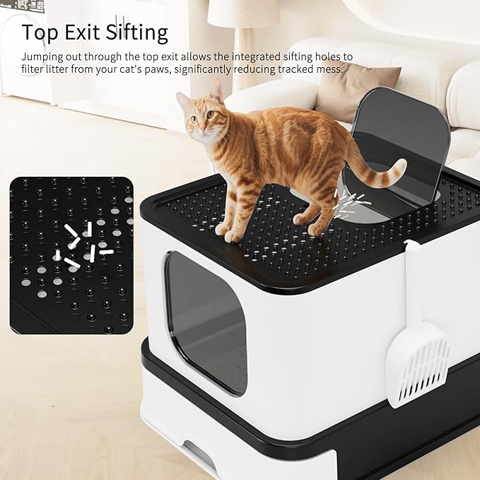 RIZZARI Stainless Steel Cat Litter Box: Large Leak-Proof Odor-Free Design - XXL Black - for Indoor Cats Pet Owners Solution