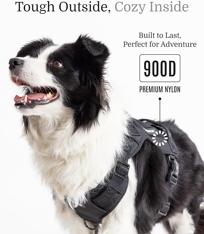 2025 New Edition, Fei & Eve Classic Dog Harness - Quick-Release Buckles | 3-Point No-Pull Control | Heavy-Duty 900D Nylon | Dual Safety Handles | Breathable Mesh | Adjustable Fit | Large,Black