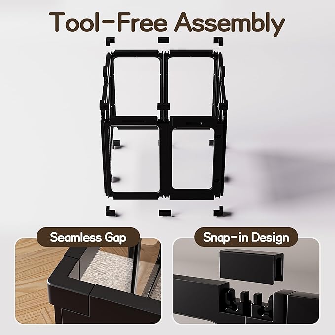 Jalove 30" H Clear Dog Playpen Acrylic Puppy Playpen Indoor, 8 PCS Easy Assemble Cat Rabbit Ferret Pet Play Pen, Plastic Dog Fence Crate Kennel Whelping Cage Enclosure for Small & Medium Dogs, Black