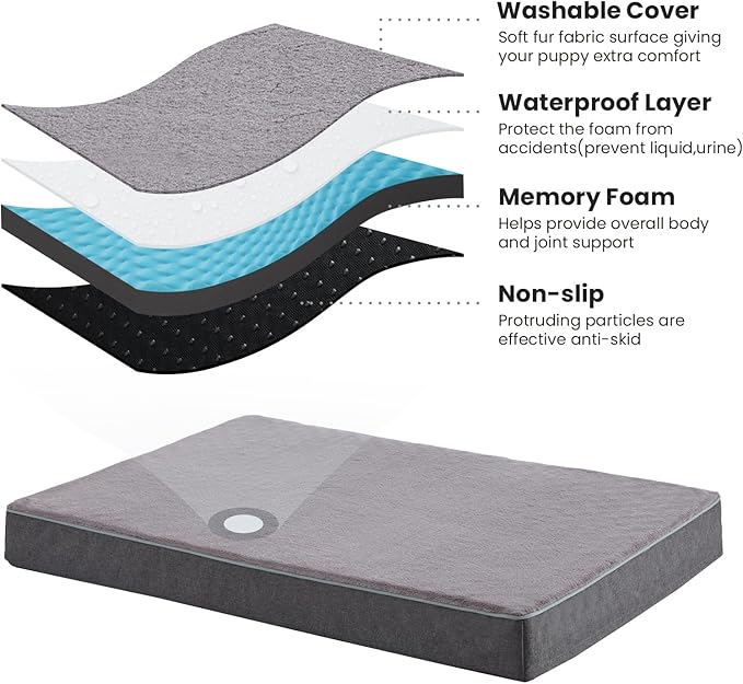 Cooling Dog Beds for Large Dogs, Orthopedic Memory Foam Dog Bed, Large Pet Beds with Washable Cover, Ideal for Arthritic Dogs Up to 65Lbs