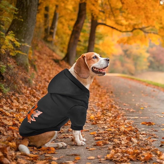 SCENEREAL Thanksgiving Dog Hoodie with Leash Hole Male Female - Warm & Soft Fleece Pet Sweater Clothes Sweatshirt with Leaf Pattern, Cold Weather Coat for Small Medium Large Dogs Puppies, S
