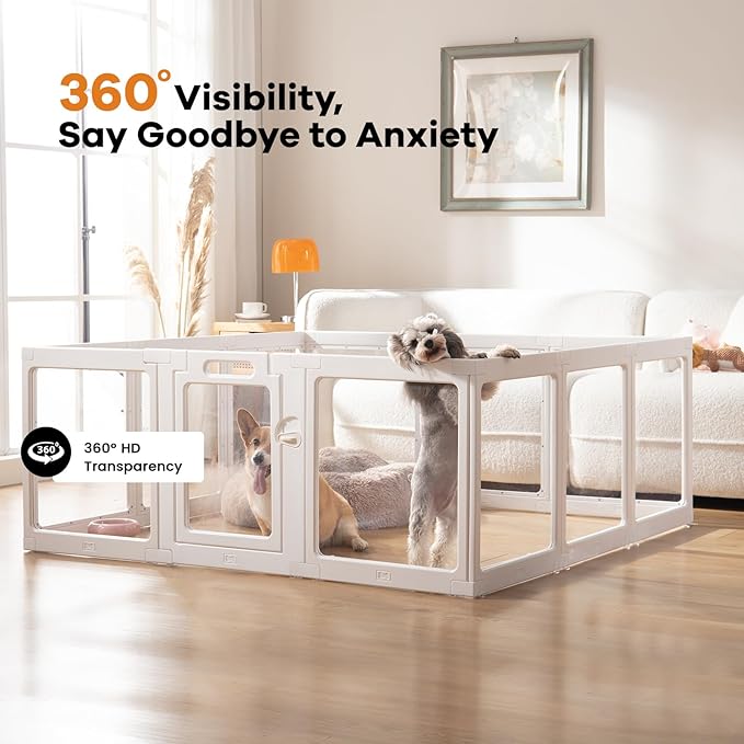 Clear Acrylic Dog Playpen Indoor, Puppy Cat Playpen, Small Pet Play Pen (White, Door+Panel)