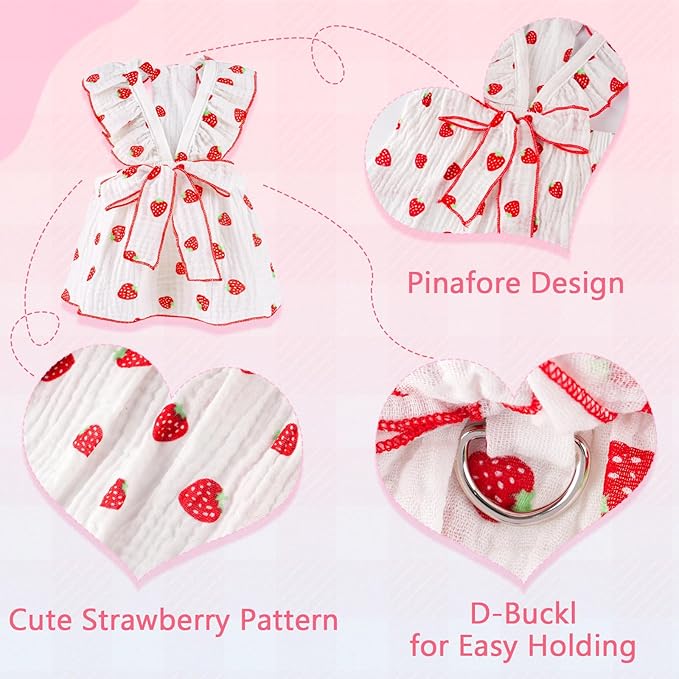 2 Pack Dog Dress Clothes for Small Dogs Girl with Leash Ring & Bow cat Dog Outfit Strawberry Printed Pet Cat Apparel Sweet Ruffled Chihuahua Yorkie Puppy Clothes