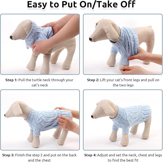 ASENKU Cat Sweater Soft Warm Puppy Clothes Knitwear for Kittens & Small Dogs, Thick Knitted Sweater for Sphynx Hairless Cats Teacup Chihuahua and Extra Small Dogs (Blue, XL)