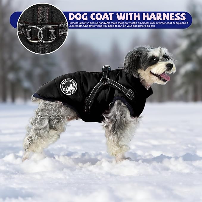 Gyuzh Dog Coat with Harness Puppy Coats Small Dog Harness Jacket Winter Waterproof Jackets for Smal Medium Large Dogs