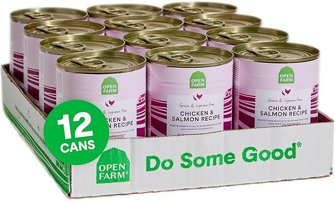 Open Farm Canned Dog Food, Pate for Complete & Balanced Nutrition, Grain Free and Legume-Free, Chicken & Salmon Recipe, 12.5oz Cans (Pack of 12)