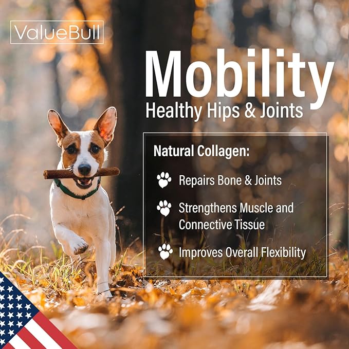 ValueBull USA Collagen Sticks for Small Dogs, 6 Inch Thin Chews, Natural Dog Treats, 400 Count Wholesale Pack - Promotes Joint, Skin & Coat Health with Glucosamine and Chondroitin