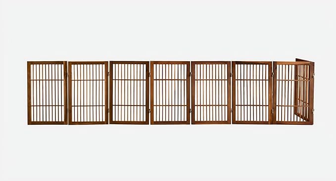 Pet Dog Gate Strong and Durable Freestanding Folding Acacia Hardwood Portable Wooden Fence Indoors or Outdoors by Urnporium (Brown Pet Gate, 8 Panel 30" Tall)