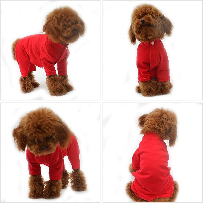 Lovelonglong Four Feet Dog Lightweight Pajamas, Pure Cotton Dog Jumpsuits 4 Legs Dog Onesies T-Shirt Stylish PJS Puppy Costume for Large Medium Small Dogs Red S