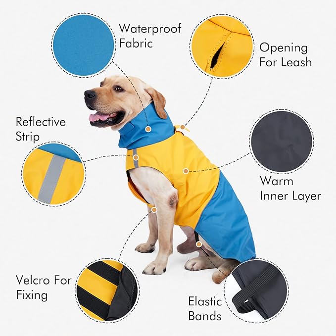 Dog Warm Coats - Windproof Dog Winter Outdoor Jackets Cold Weather Coats for Dog Waterproof Dog Raincoats with Hole for Dog Leash,Black Blue L