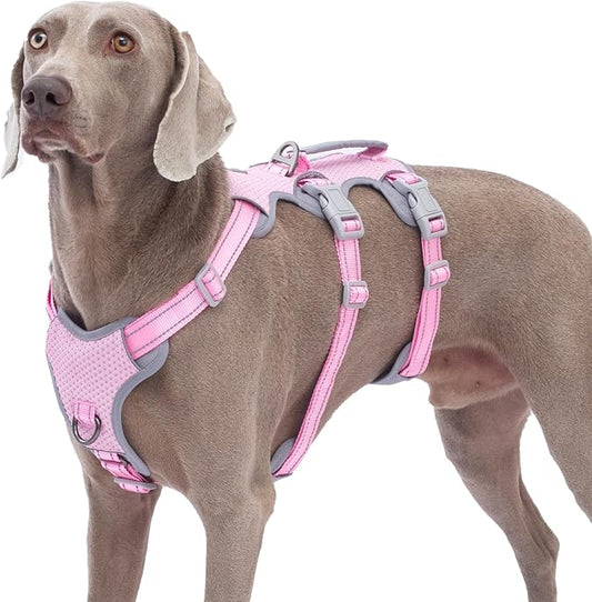 Huntboo Escape Proof Dog Harness, No Pull Reflective Harness with Lift Handle, Adjustable Pet Vest with Front and Back Leash Clips for Small Medium Large Dogs Walking Hiking Training (Pink,L)