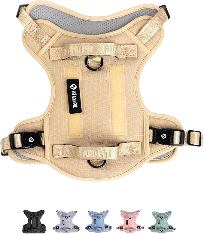 2025 New Edition, Fei & Eve Classic Dog Harness - Quick-Release Buckles | 3-Point No-Pull Control | Heavy-Duty 900D Nylon | Dual Safety Handles | Breathable Mesh | Adjustable Fit | Medium,Champagne