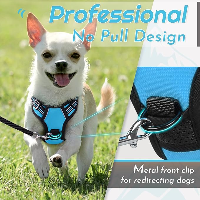 Eagloo Small Dog Harness No Pull, Service Vest with Reflective Strips and Control Handle, Adjustable and Comfortable for Walking, No Choke Pet Harness with 2 Metal Rings, Sky Blue, XS