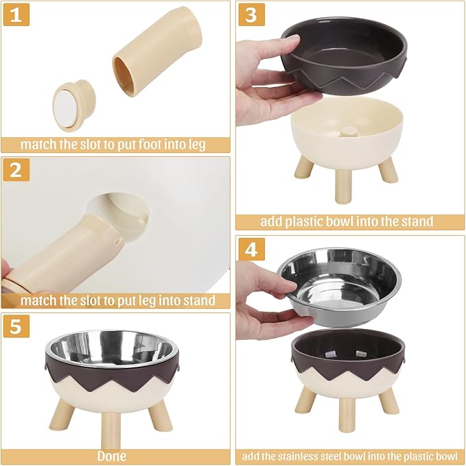 2 in 1 Raised Cat Bowls, Cute Cat Food Bowls Elevated with Non-Slip Stand, Detachable Anti Vomiting Stainless Steel Pet Bowl for Kitten, Cats, Puppies, Small Dogs Indoor/Outdoor