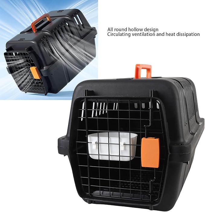 Plastic Dog Crate, Airline Approved Hard Shell Dog Kennel with Handle for Home and Travel, Large Space Portable Breathable Pet Travel Carrier for Outings and Activities (Black)
