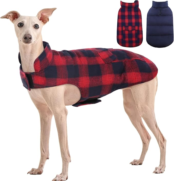 Kuoser Reversible Winter Coat, British Style Jacket for Small Medium Dogs - Warm, Windproof Puppy Cold Weather Vest, Red M