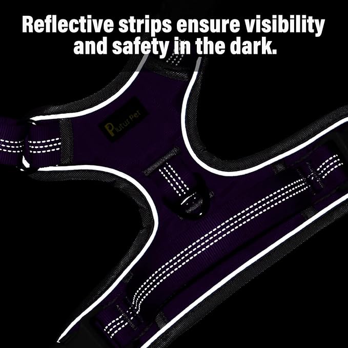 Plutus Pet No Pull Dog Harness, Release at Neck, Reflective Adjustable Dog Vest Harness, Easy Control Handle for Walking, for Small Medium Large Dogs, Purple, L