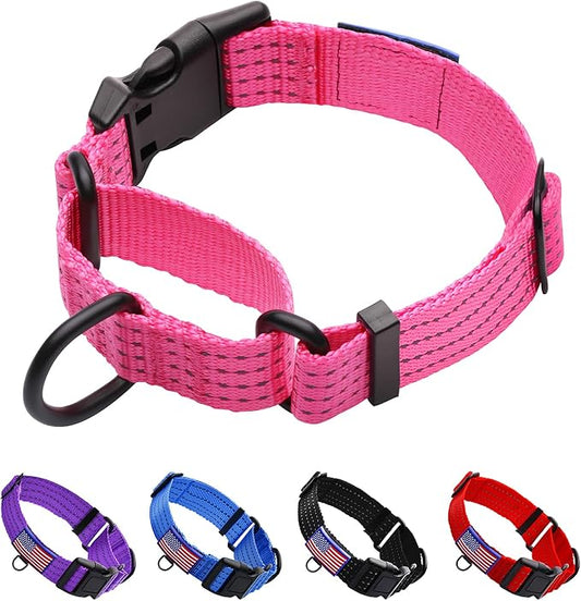 Martingale Collar for Training Dogs. Adjustable Reflective Collars with Buckle-USA Flag- NO Pull-Prevents Slipping Out, for Medium Large XL Dogs. Helps with Strong pullers (XL, Pink)