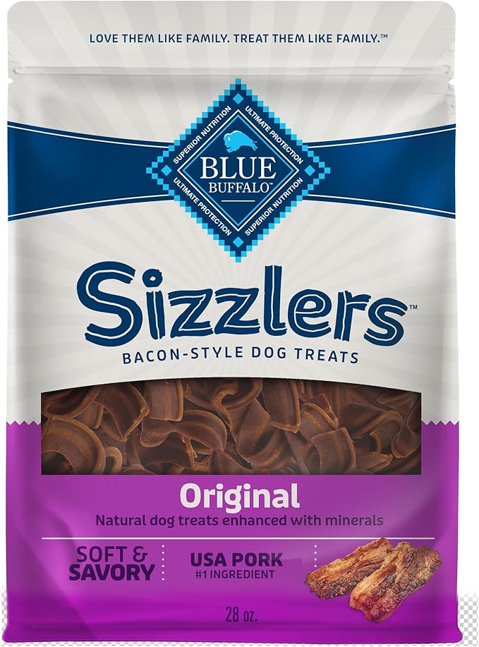Blue Buffalo Sizzlers Bacon-Style Dog Treats with Real USA Pork, Original Flavor, 28-oz Bag