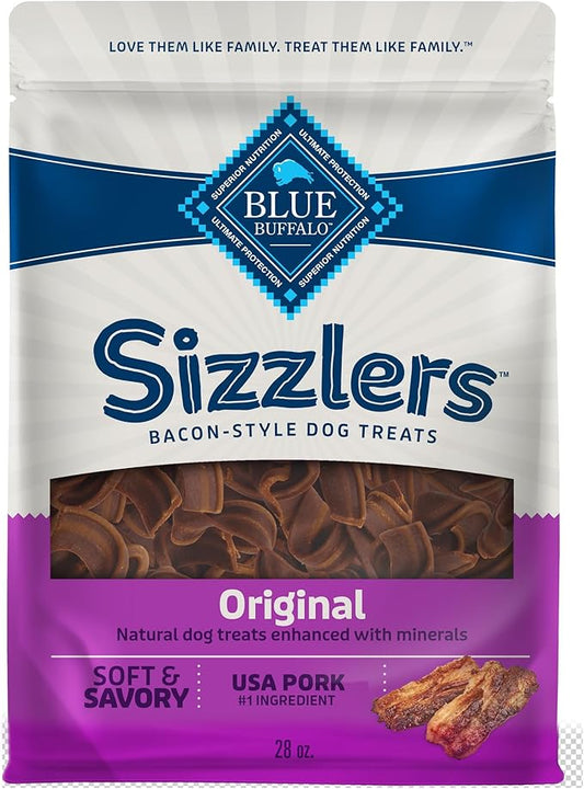 Blue Buffalo Sizzlers Bacon-Style Dog Treats with Real USA Pork, Original Flavor, 28-oz Bag