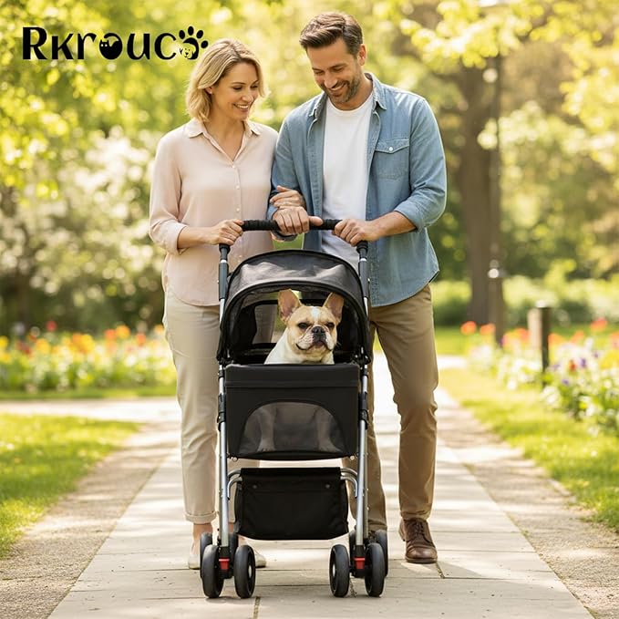 3 in 1 Dog Strollers 4 Wheels Folding Pet Stroller with Detachable Carrier Multifunction Portable Dogs Travel Carriers for Medium Small Puppy Kittens(Deep Black)