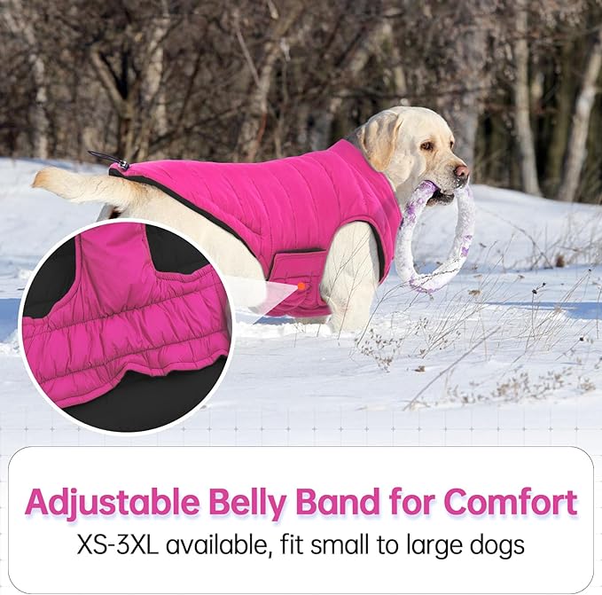 Lelepet Reversible Dog Coat Waterproof Dog Jacket Windproof Puffer Vest for Winter Warm Lightweight Coats for Large Dogs Adjustbale Hook & Loop Pet Apparel with Leash Hole, Golden Retriever, 3XL