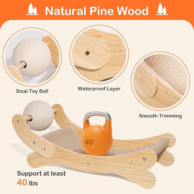 Cat Scratcher Bed Natural Sisal Cat Scratch Chair Hammock 27.5 Inch Extra Large Scratching Post Lounger Pad with Large Sisal Toy Ball for Indoor Cats