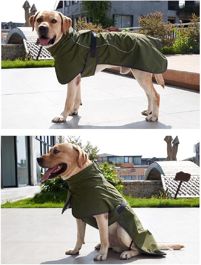 Dog Raincoat - Waterproof Dog Winter Jackets Windproof Coat with Velvet Inner Winter Dog Rain Coat with Reflective Strip,Green L