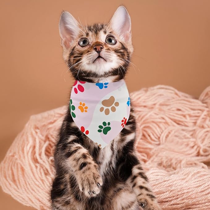 7 PCS Paw Print Dog Bandanas for Small Dog Stitching Edge Dogs Bandana for Puppy Doggy Print One Side Scarves Party Grooming S