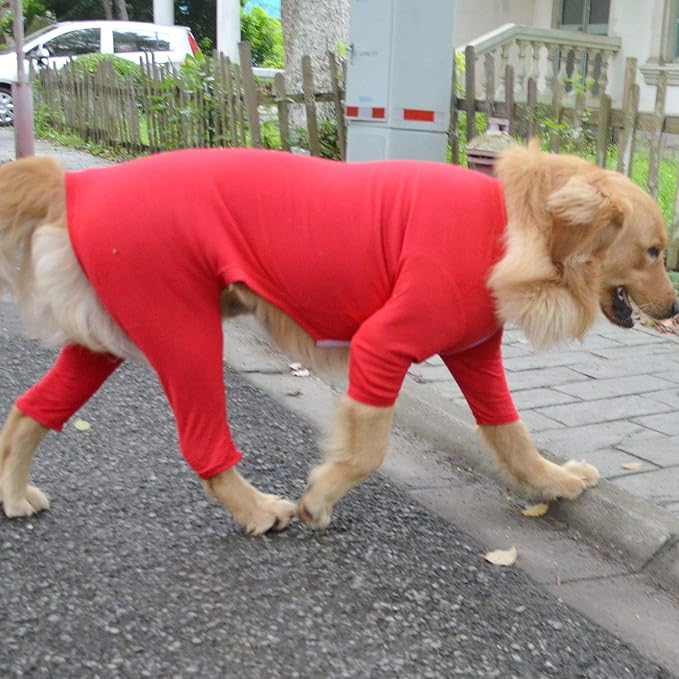 Lovelonglong Four Feet Dog Lightweight Pajamas, Pure Cotton Dog Jumpsuits 4 Legs Dog Onesies T-Shirt Stylish PJS Puppy Costume for Large Medium Small Dogs Red S