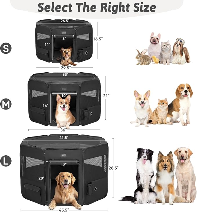 PETSFIT 29" Puppy Playpen with Removable Waterproof Mat & Zippered Roof | RV, Camping, Travel Dog Pen | Indoor/Outdoor Whelping & Cat Observation Space(29.5"x29.5"x16.5"H)