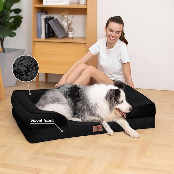 Comfort Expression Orthopedic Dog Bed for Extra Large Dogs 53x42 Inch, Waterproof Supportive Egg Crate Foam XXL Pet Bed with Removable Bolsters, Dog Couch with Washable Cover & Non-Slip Bottom, Black