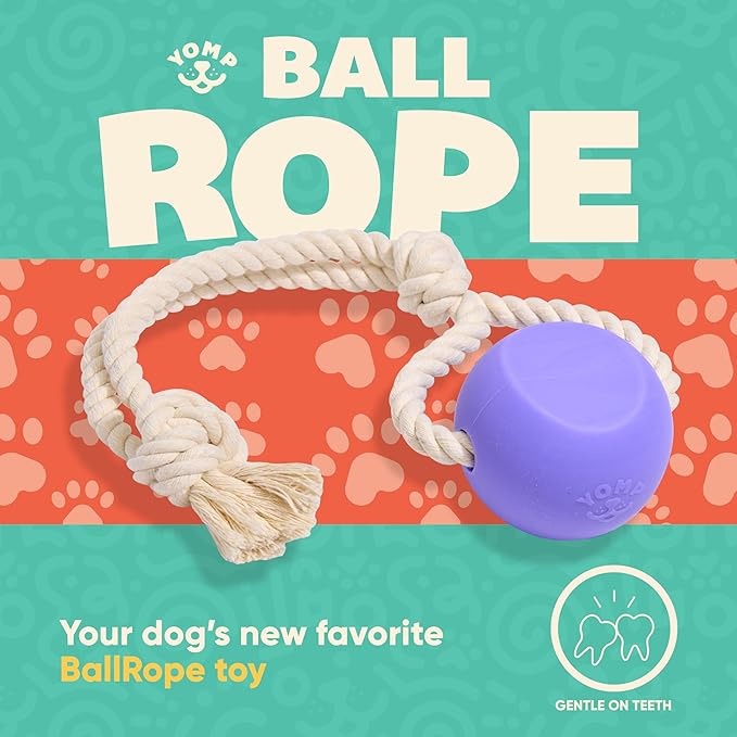 Yomp BallRope Ball on a Rope Dog Toy – Interactive Tug of War Toy for Soft and Medium Chewers, Teething Puppy Ball – Made from Pet-Safe, Non-Toxic Silicone