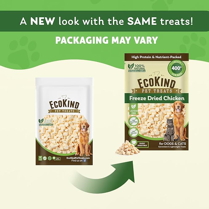 EcoKind Freeze Dried Chicken Treats for Dogs and Cats –Single Ingredient Raw Chicken, High Protein Pet Treats, Gluten Free Training Treats, All Natural and Easy to Digest, Freeze Dried Pet Snacks, 8oz