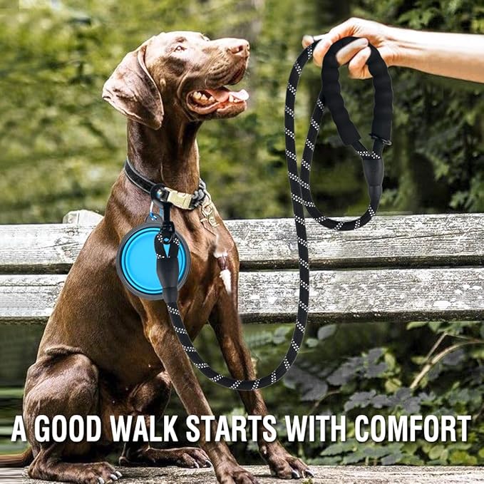COOYOO 2 Pack Dog Leash 5 FT Heavy Duty - Comfortable Padded Handle - Reflective Dog Leash for Medium Large Dogs with Collapsible Pet Bowl