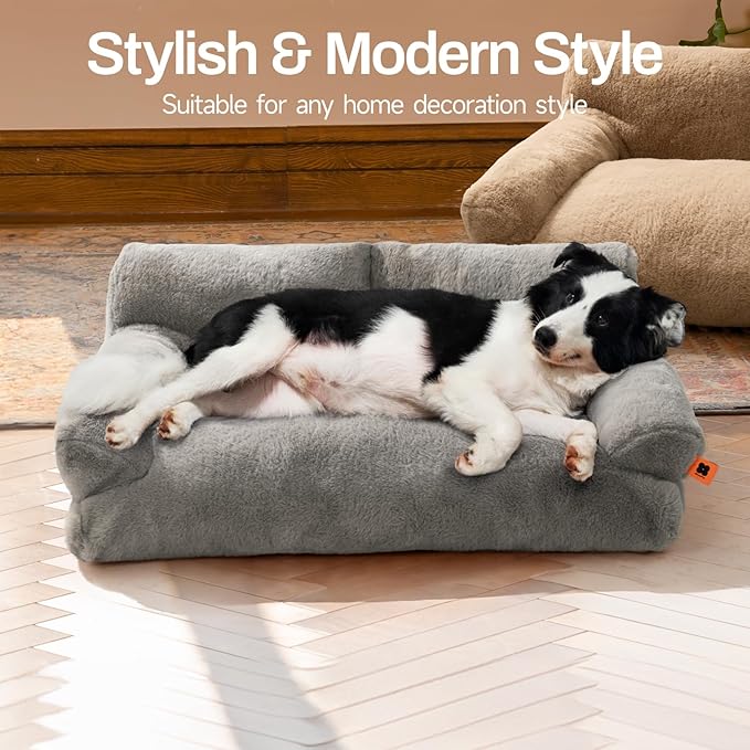 MEWOOFUN Cat Bed for Indoor Cats, Washable Dog Beds for Small Medium Dogs & Cats, Fluffy Cat Couch with Non-Slip Bottom (Grey, 33.5" L x 25.6" W x 11.5" Th)