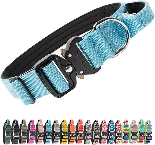 TSPRO Premium Dog Collars Tactical Dog Collar with Handle and Heavy Duty Quick-Release Metal Buckle Durable Thick and Adjustable for Medium to Large Dogs (Blue L)