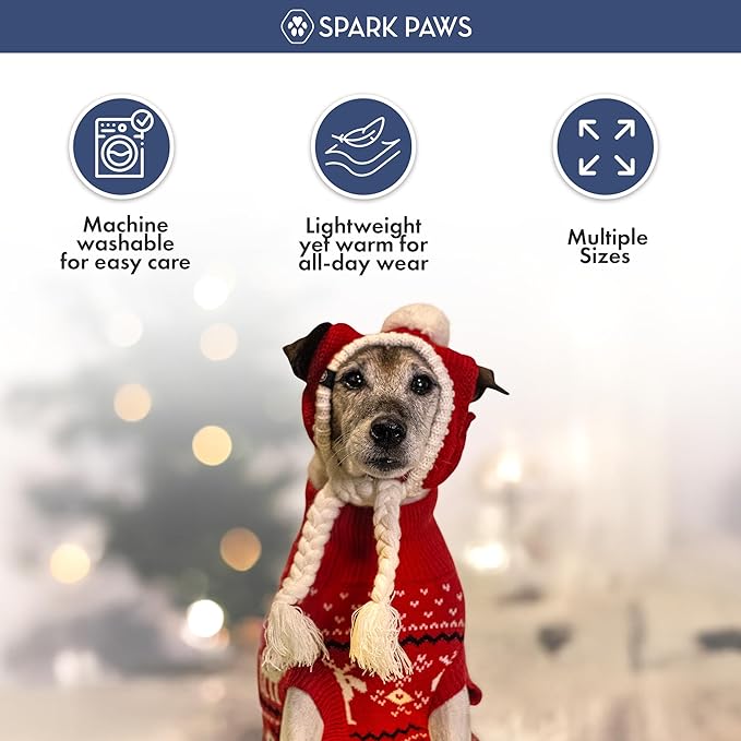 Spark Paws Christmas Dog Sweater – Ultra Soft Holiday Knit Sweater for Small, Medium & Large Dogs, Cute Pet Sweater for French Bulldogs & Big Dogs, Easy Potty V Cut Design Jacket - (Dasher Red,XL)