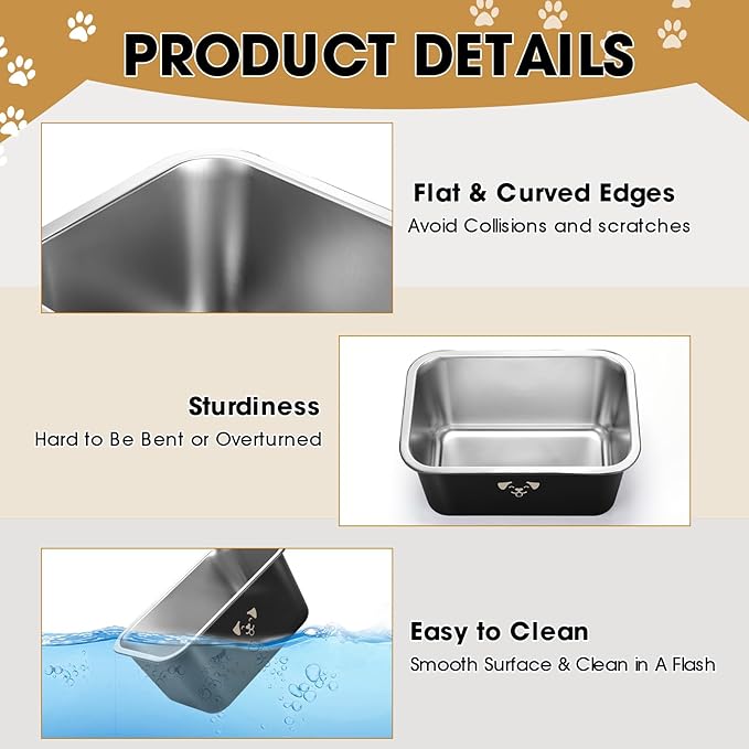 Sweetude 4 Pcs Stainless Steel Dog Bowls Bulk High Capacity Metal Dogs Food and Water Bowls for Large Dogs Pets(Black,2.64 Gallon)