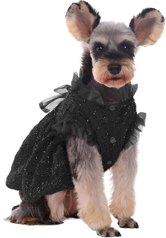 Kuoser Dog Dress, Cute Dog Dresses for Large Dogs Girl Elegant Puppy Tutu with Bow-Knot, Doggie Princess Costume Pet Outfit for Birthday Party Christmas Halloween Wedding, Black XL