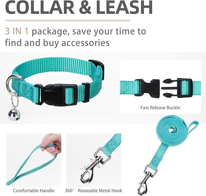 PUPTECK Adjustable Dog Harness Collar and Leash Set Step in No Pull Pet Harness for Small Medium Dogs Puppy and Cats Outdoor Walking Running, Soft Mesh Padded Reflective Vest Harnesses, Turquoise XS
