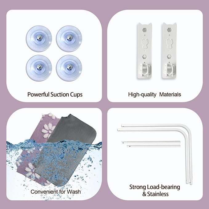 Cat Window Perch, Foldable Cat Window Hammock with Cute 3D Textured Flower Cover, Breathable Mesh Cover and Strong Suction Cups, Cordless Window Seat Bed for Indoor Cats (Purple, Medium)