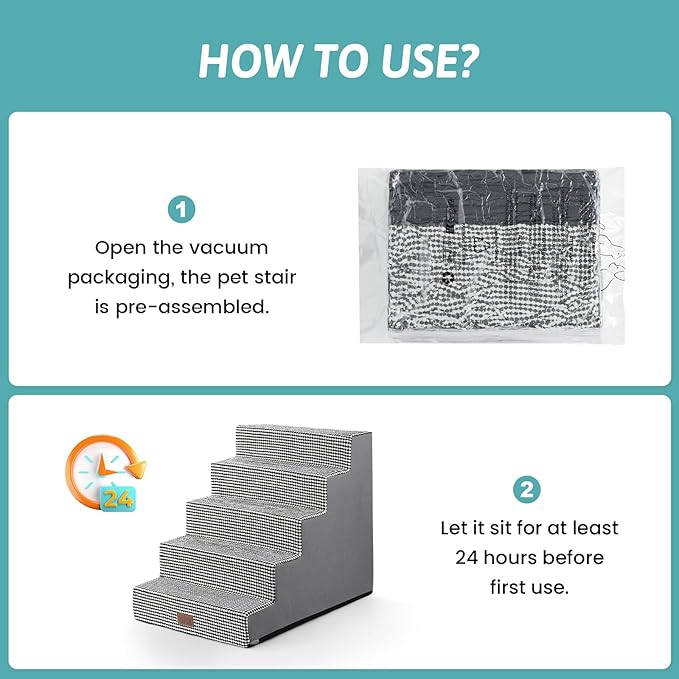 Dog Stairs for Small Dogs, 5 Tier Wider Pet Stairs for High Beds, 23.6" H Non-Slip Dog Steps for Old Cats, Puppies, Small Medium Dogs, 19.7x29.5x23.6 inch, White Black