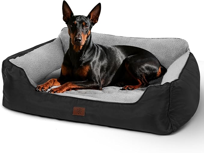 Dog Beds for Extra Large Dogs, Orthopedic Warming Soft Sleeping Bed Durable Pet Bed with Anti-Slip Bottom, 39”x31”x9”, Black