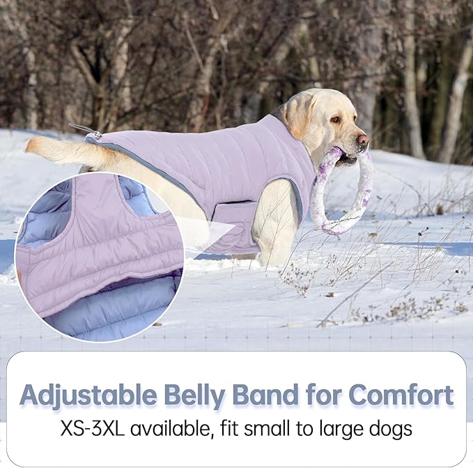 Lelepet Reversible Dog Coat Waterproof Dog Jacket Windproof Puffer Vest for Winter Warm Lightweight Coats for Large Dogs Adjustbale Hook & Loop Pet Apparel with Leash Hole, Boxer, Weimaraner, 2XL