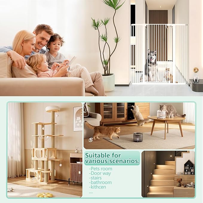 51" Extra Tall Cat Gate 28.5"-48.7" Wide, Auto Close, Pressure Mounted, for Cats & Small Dogs, Hallway, Stairs, Kitchen