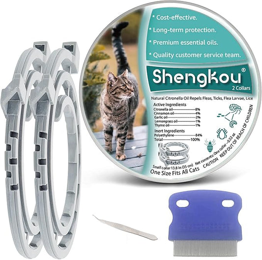Flea and Tick Collar for Cats - Offers 12-Month Protection, Crafted with Premium Plant Oils, Waterproof, Natural, Safe for Kittens, Includes Free Comb and Tweezers, 13.8 in (2 Packs)