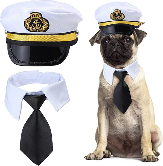 Yewong Pet Captain Costume Set Dog Cat Sea Sailor Hat with Pet Necktie/Bowtie for Cat Puppy Navy Halloween Cosplay Party Supplies Photo Props (Necktie Set-5)