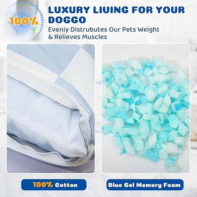 Large Dog Bed with Removable Washable Cover for Large Dogs Deluxe Plush Dog Crate Beds Comfy Kennel Pad Waterproof Lining and Blue Gel Memory Foam Memory Foam（Blue 40.2 * 30 * 4in）