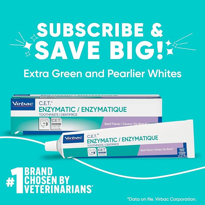 Virbac C.E.T. Enzymatic Toothpaste Eliminates Bad Breath by Removing Plaque and Tartar Buildup Best Pet Dental Care Toothpaste Beef Flavor 2.5 Oz Tube (Color Varies)